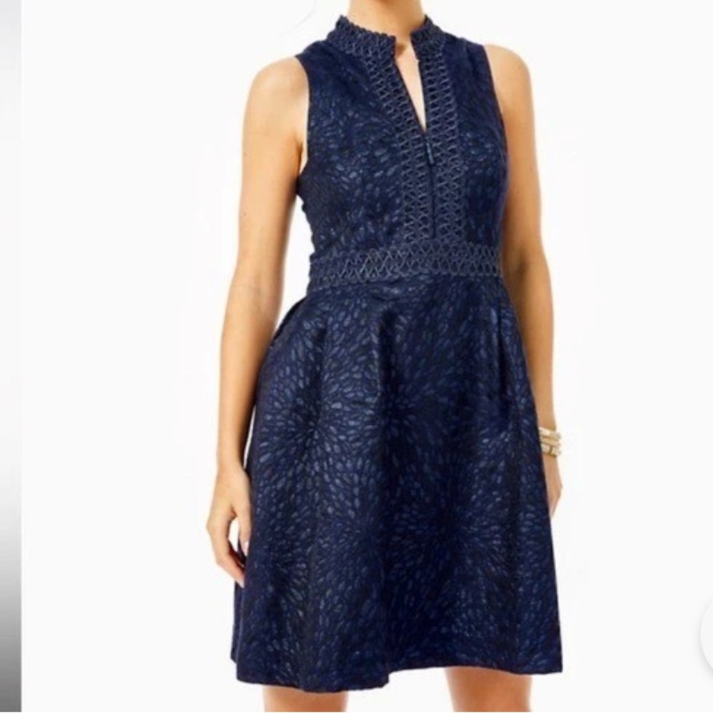 Lilly Pulitzer Franci Dress in True Navy Metallic Jacquard Size 8 - Picture 16 of 16